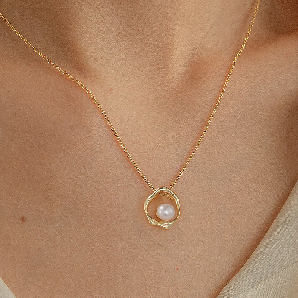 925 Sterling Silver Natural Pearl Necklace Fashion Jewelry Gift for Women Girls