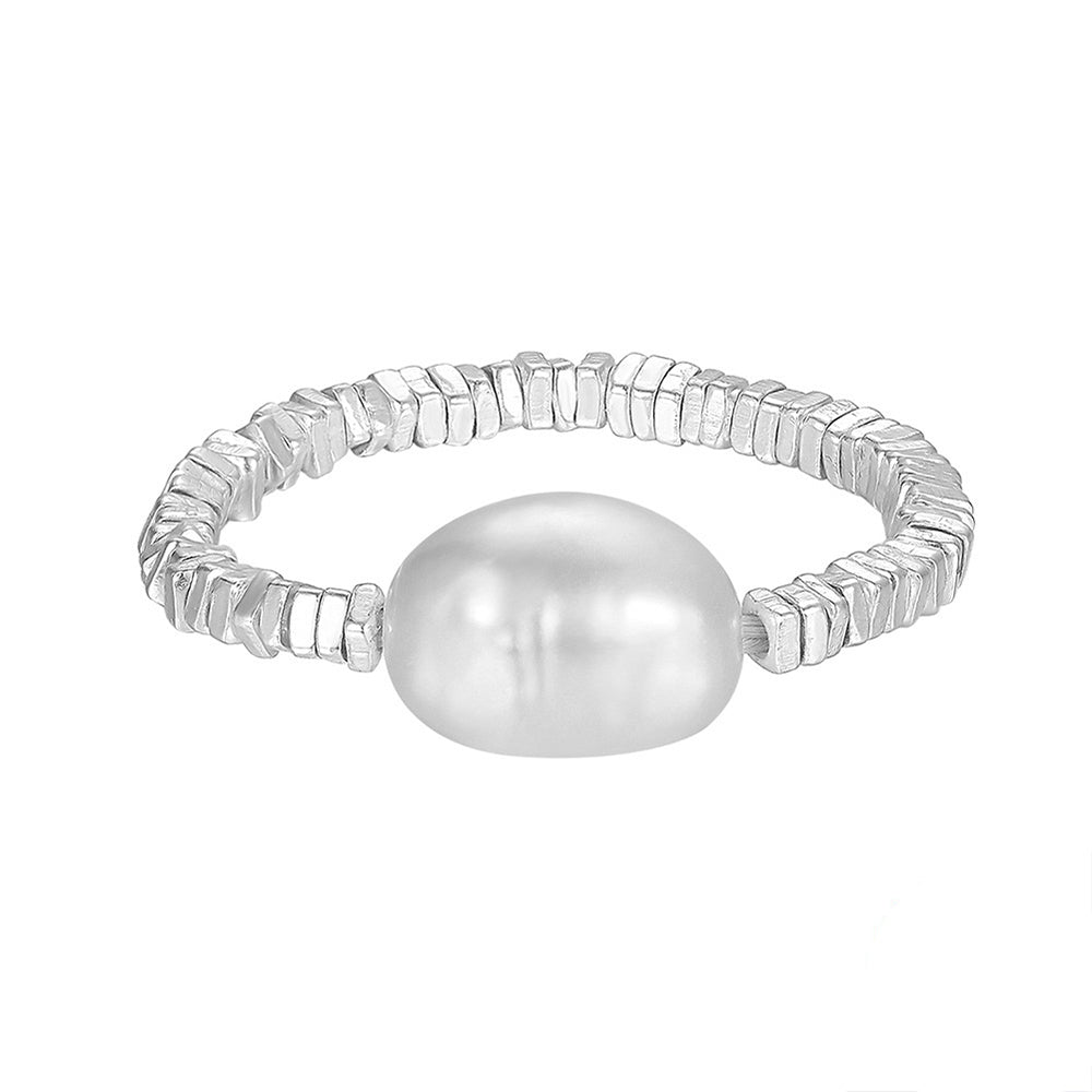 925 Sterling Silver Natural Pearl Ring Fashion Jewelry Gift for Women Girls