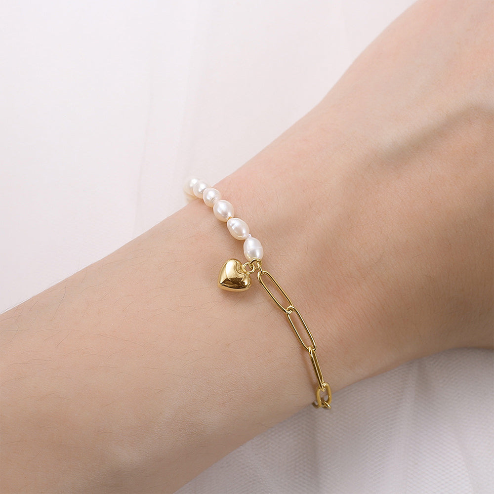 925 Sterling Silver Pearl Bracelet Fashion Jewelry Gift for Women Girls