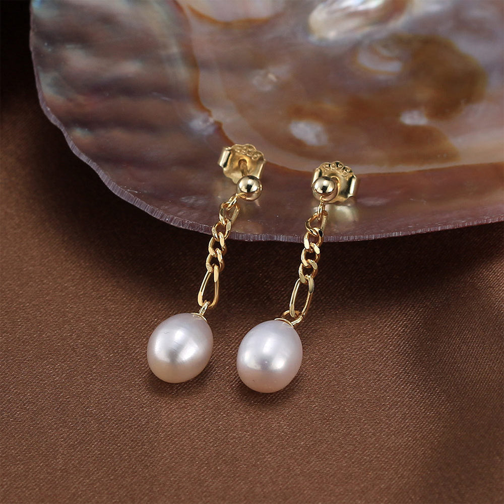 925 Sterling Silver Natural Pearl Earrings Fashion Jewelry Gift for Women Girl