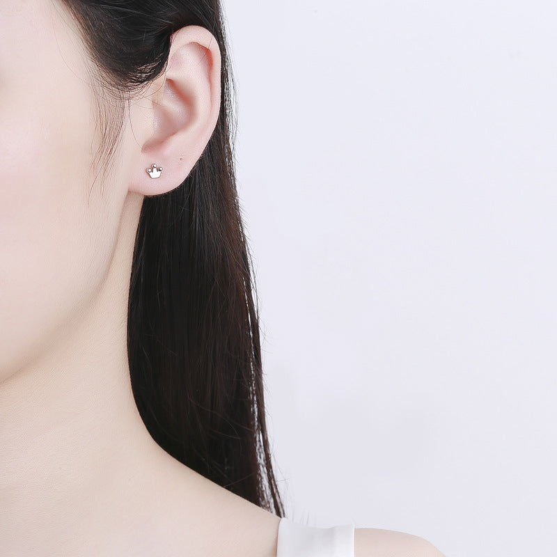 925 Sterling Silver Crown Screw Back Stud Earrings
