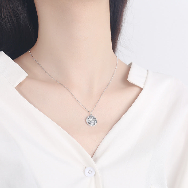925 Sterling Silver Fashion Round Plate Necklace