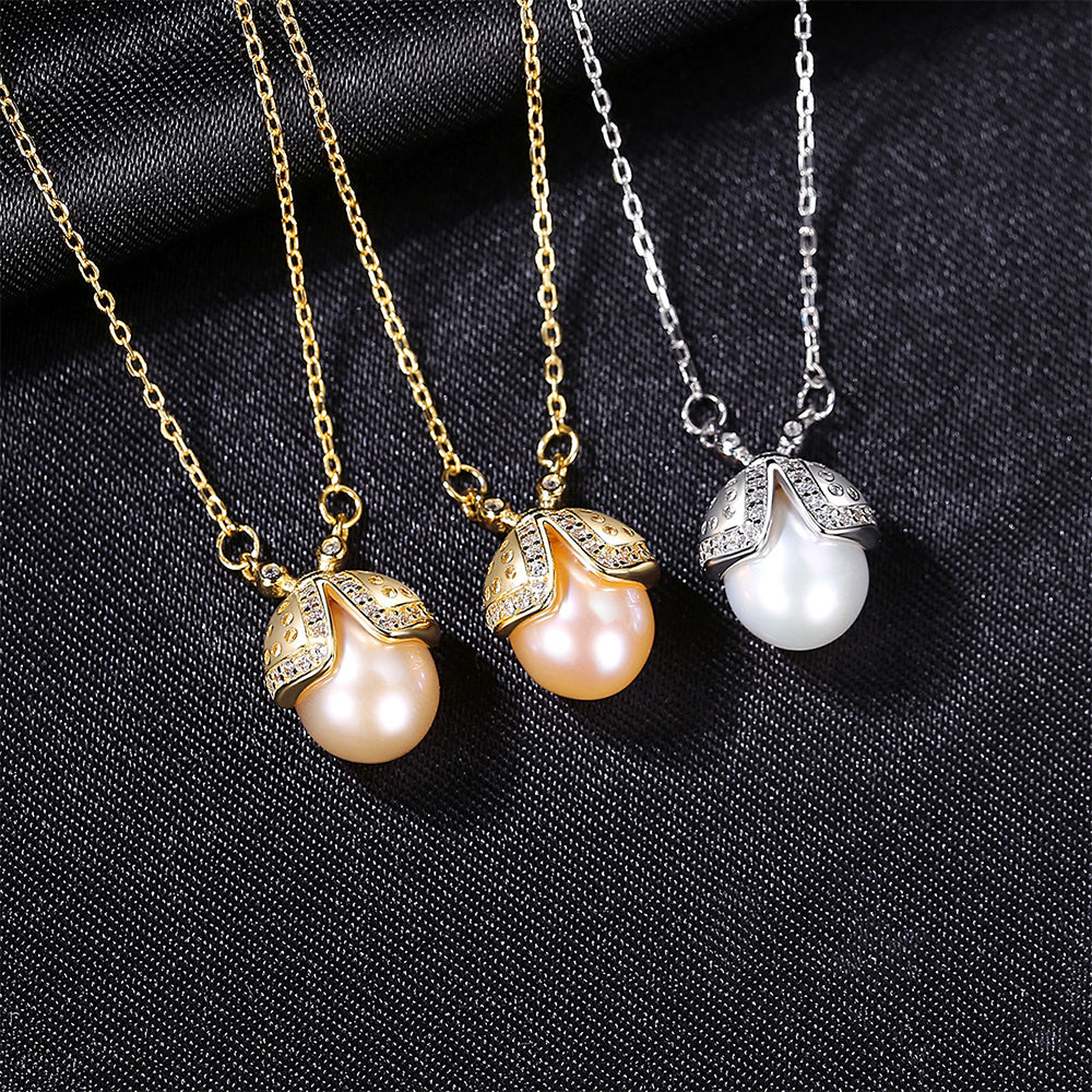 925 Sterling Silver Natural Pearl Drop Necklace Fashion Jewelry Gift for Women Girls