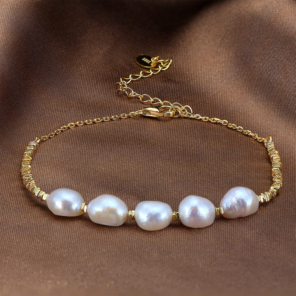925 Sterling Silver Pearl Bracelet Fashion Jewelry Gift for Women Girls