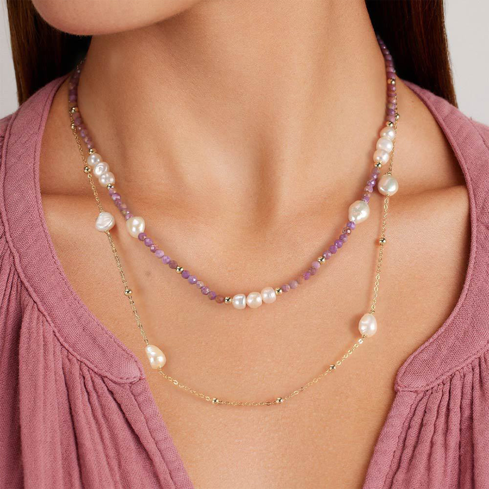 925 Sterling Silver Natural Pearl Necklace Fashion Jewelry Gift for Women Girls