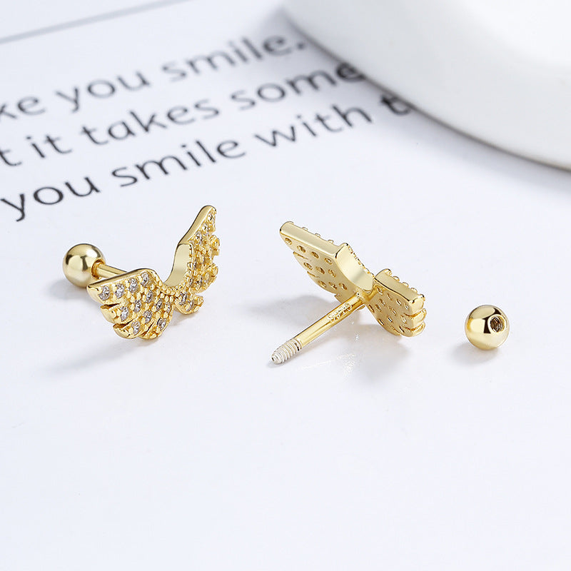 925 Sterling Silver Wings Screw Back Stud Earrings