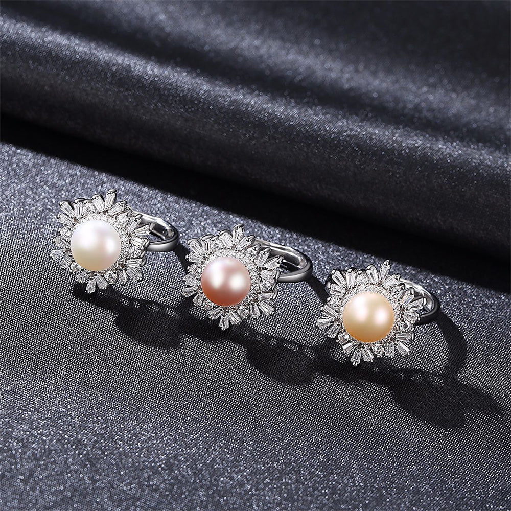 925 Sterling Silver Natural Pearl Ring Fashion Jewelry Gift for Women Girls