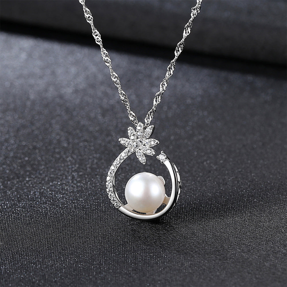 925 Sterling Silver Natural Pearl Drop Necklace Fashion Jewelry Gift for Women Girls