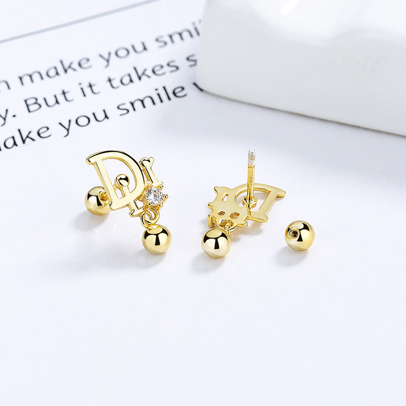 925 Sterling Silver D Screwed Earrings