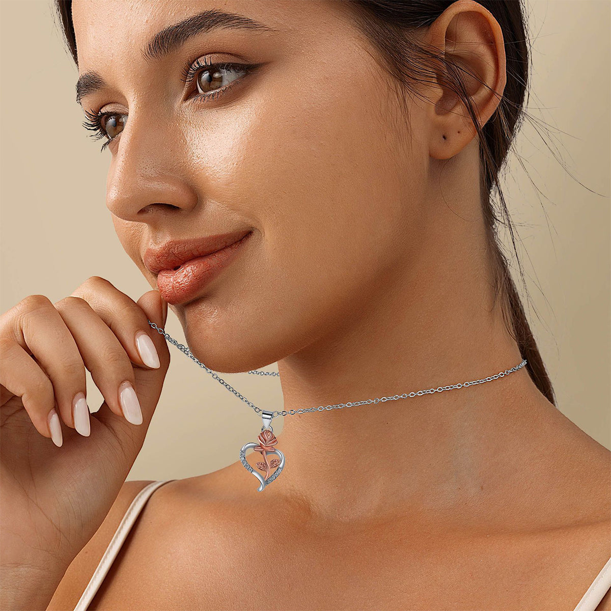 Copper With Silver/Rosegold Plated Heart Pendant Necklace