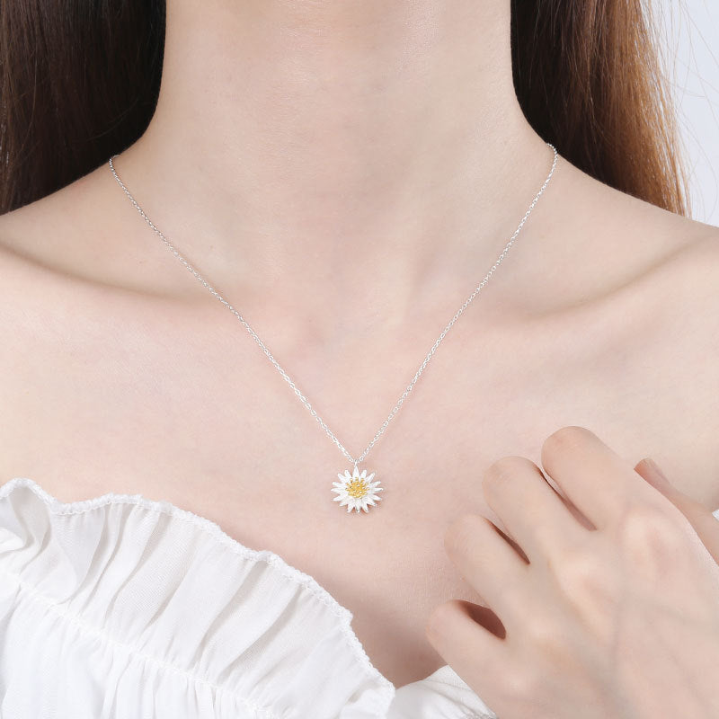 925 Sterling Silver Fashion Sunflower Pendant Necklace