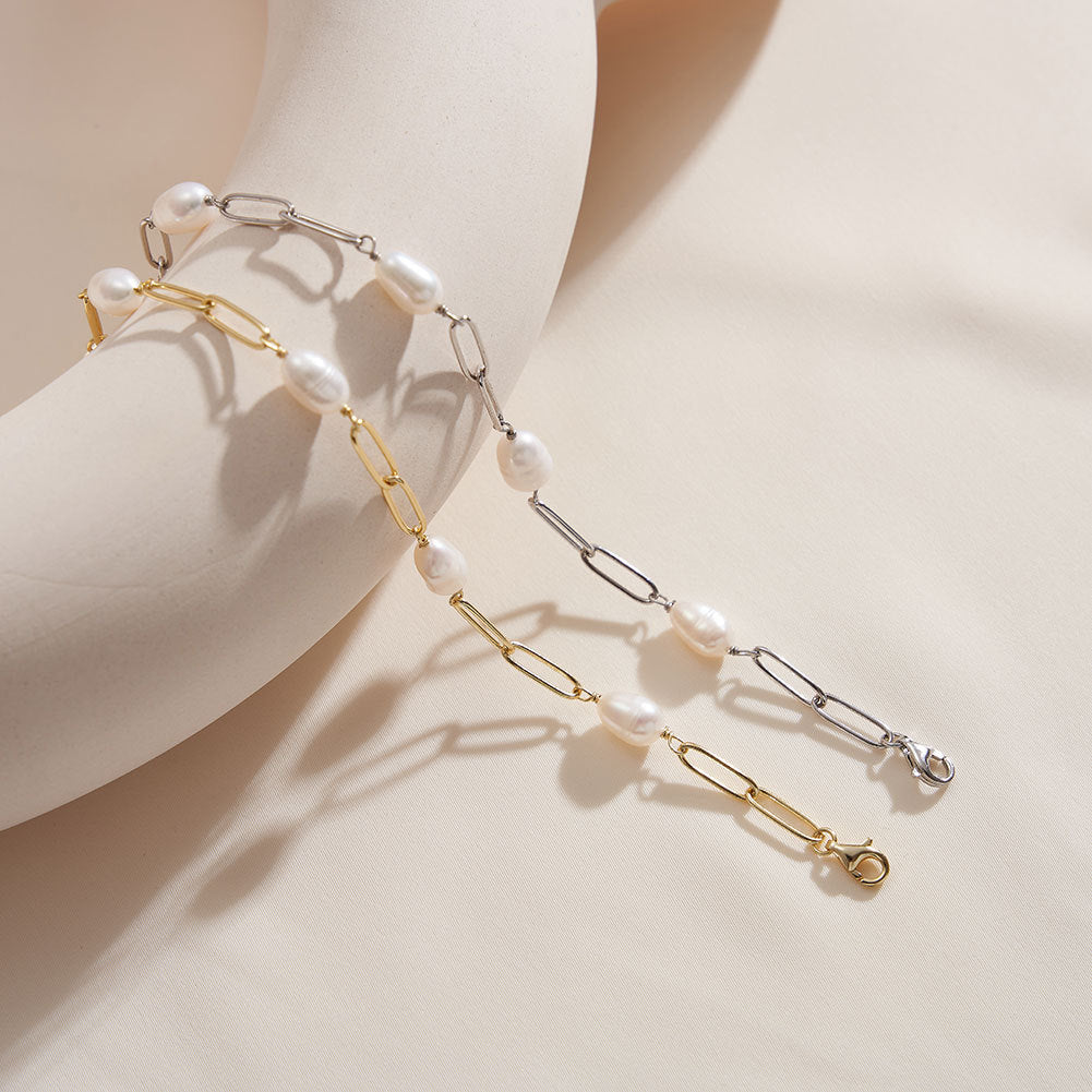 925 Sterling Silver Pearl Bracelet Fashion Jewelry Gift for Women Girls