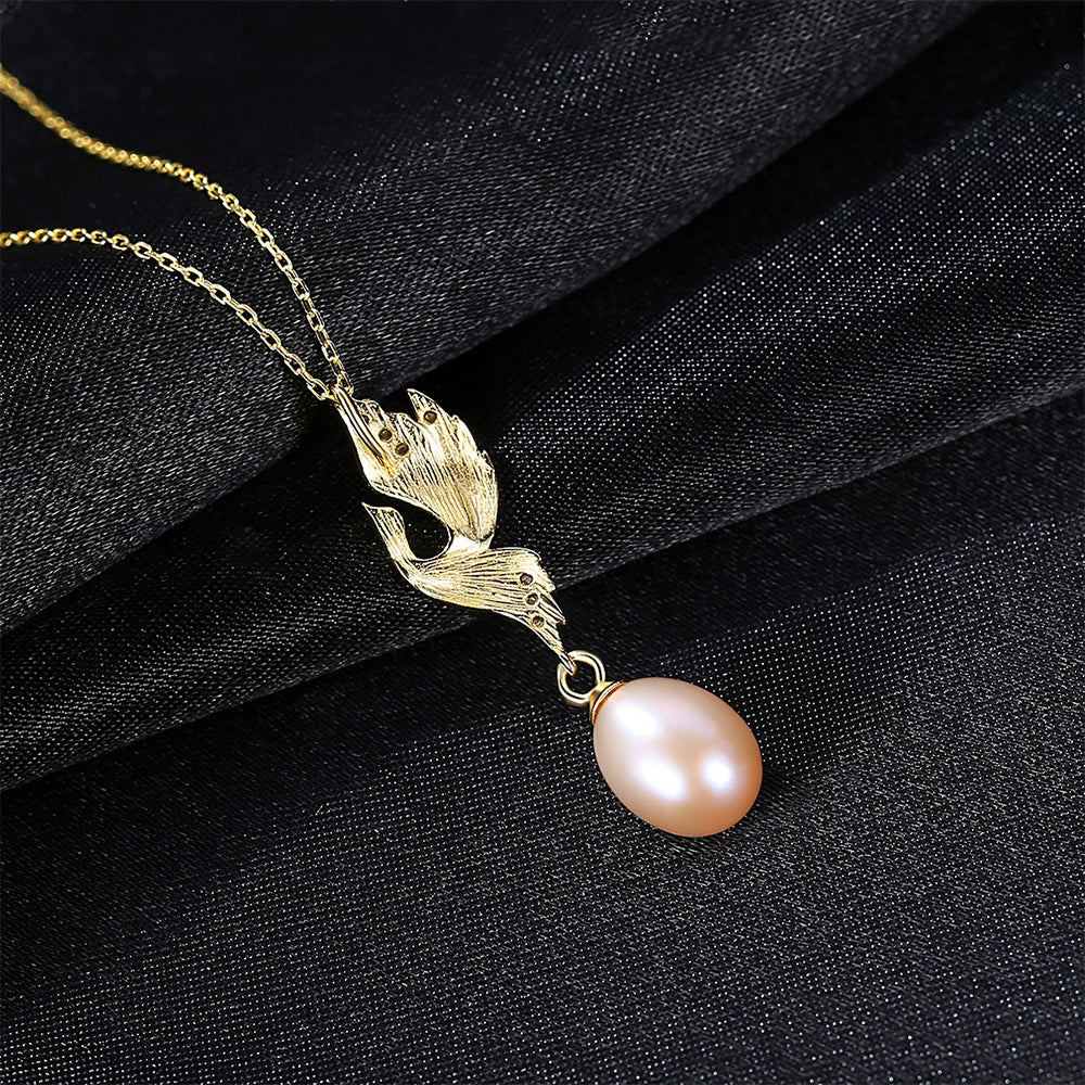 925 Sterling Silver Natural Pearl Drop Necklace Fashion Jewelry Gift for Women Girls