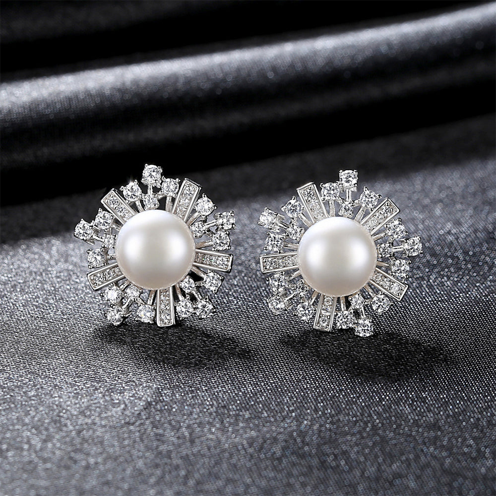 925 Sterling Silver Natural Pearl Stud Earrings Fashion Jewelry Gift for Women Girls