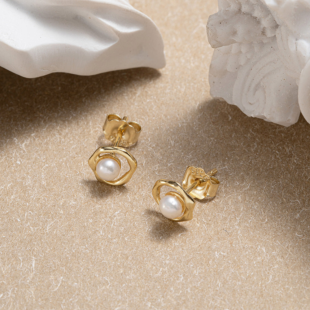 925 Sterling Silver Natural Pearl Earrings Fashion Jewelry Gift for Women Girl