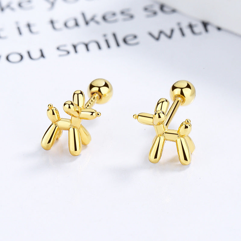 925 Sterling Silver Dog Screwed Earrings