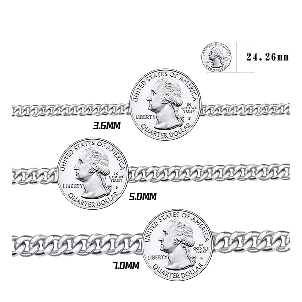 925 Sterling Silver Cuban Chain 3.6mm 5.0mm 7.0mm
