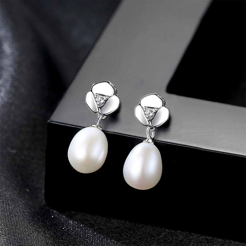 Pendientes colgantes de perla natural de plata de ley 925, joyería de moda, regalo para mujeres y niñas.
