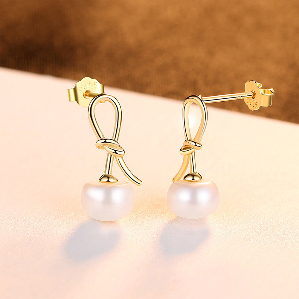925 Sterling Silver Natural Pearl Drop Earrings Fashion Jewelry Gift for Women Girls