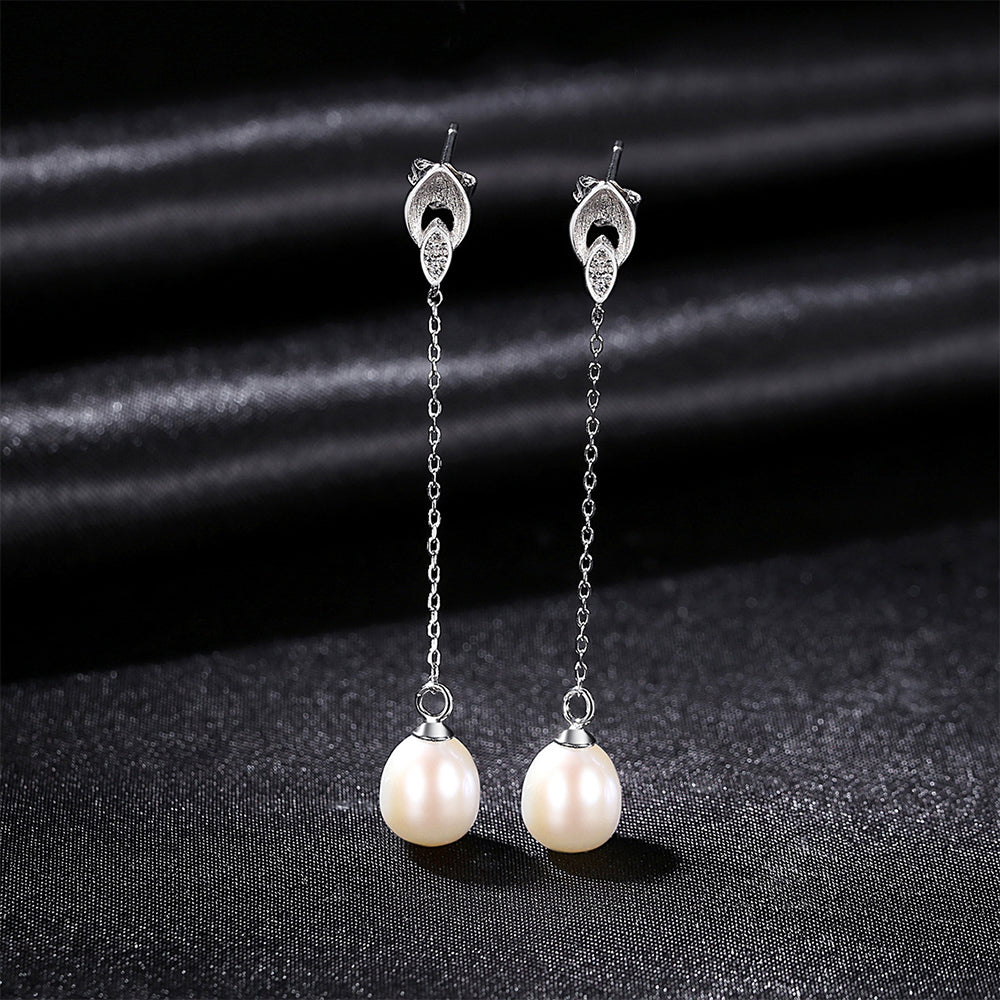 925 Sterling Silver Natural Pearl Drop Earrings Fashion Jewelry Gift for Women Girls