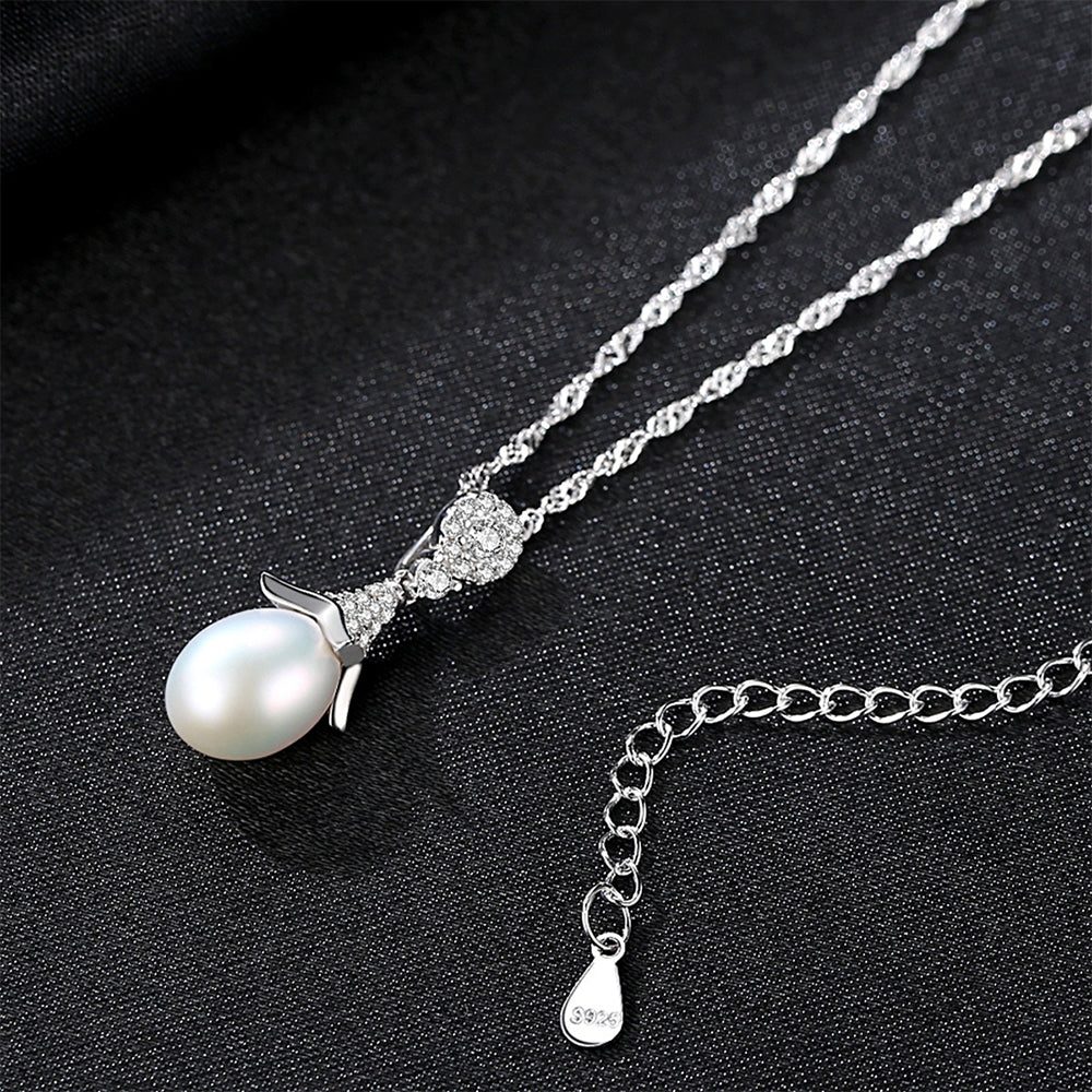 925 Sterling Silver Natural Pearl Drop Necklace Fashion Jewelry Gift for Women Girls