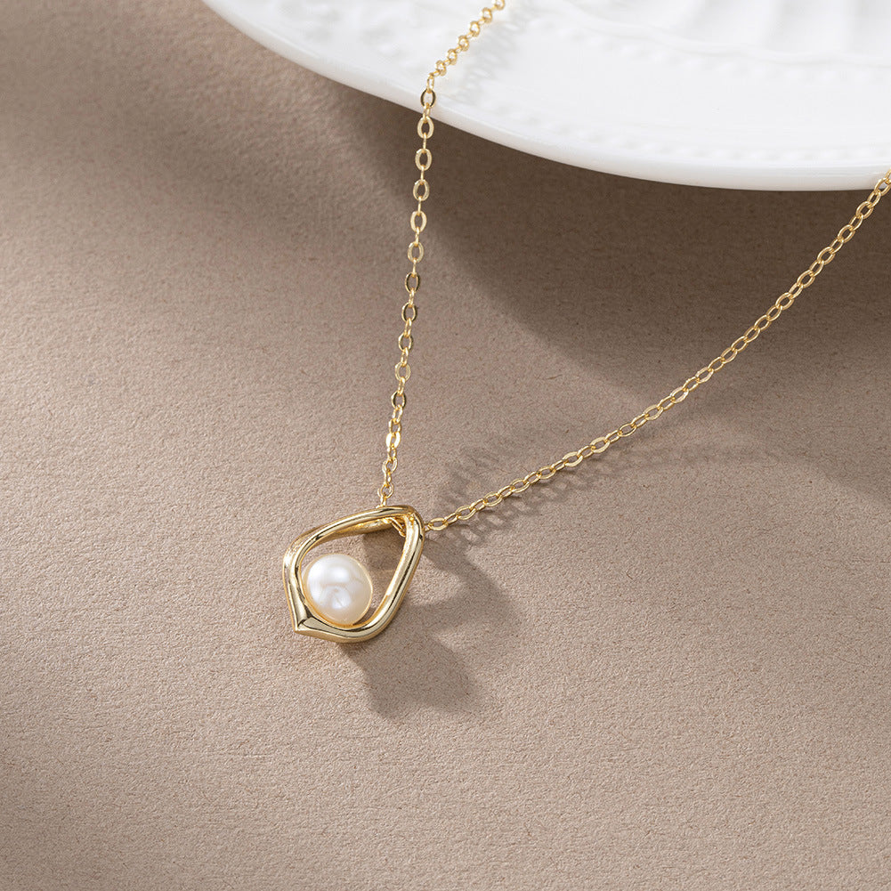 925 Sterling Silver Natural Pearl Necklace Fashion Jewelry Gift for Women Girls