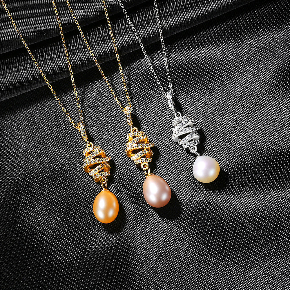925 Sterling Silver Natural Pearl Drop Necklace Fashion Jewelry Gift for Women Girls