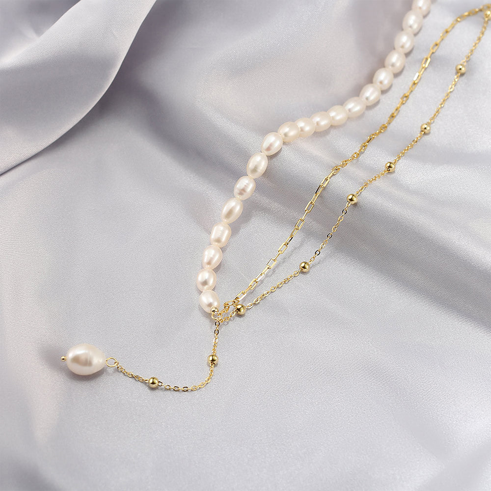 925 Sterling Silver Natural Pearl Necklace Fashion Jewelry Gift for Women Girls