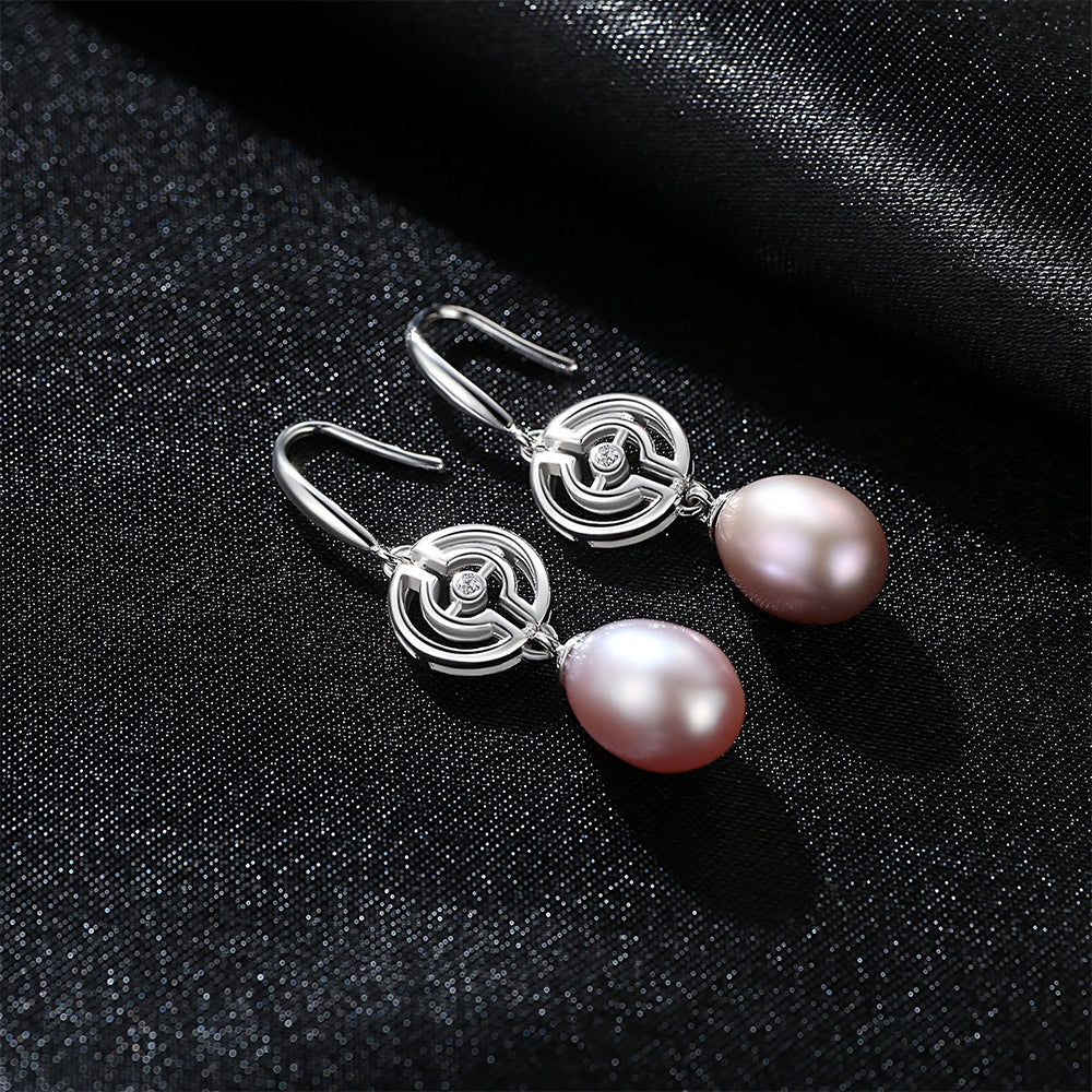 Pendientes de gancho con perla natural de plata de ley 925, joyería de moda, regalo para mujeres y niñas.