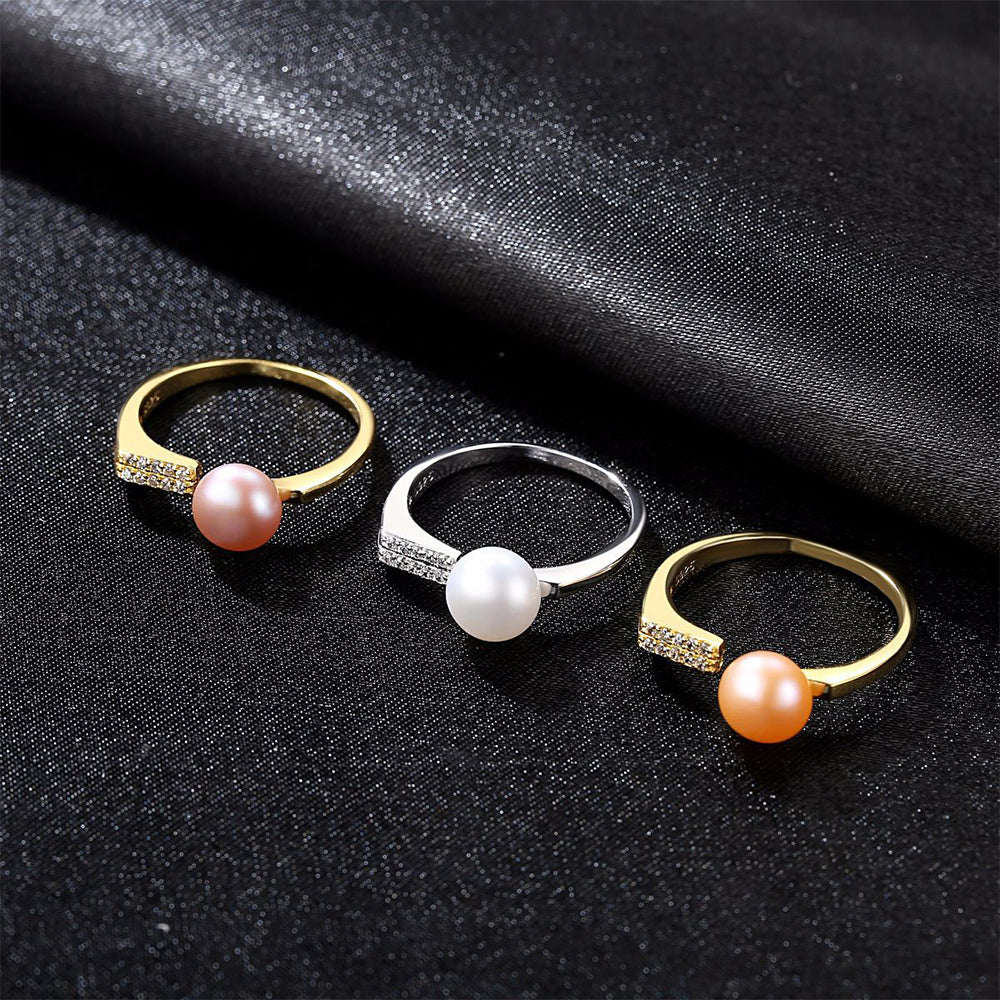 925 Sterling Silver Natural Pearl Ring Fashion Jewelry Gift for Women Girls
