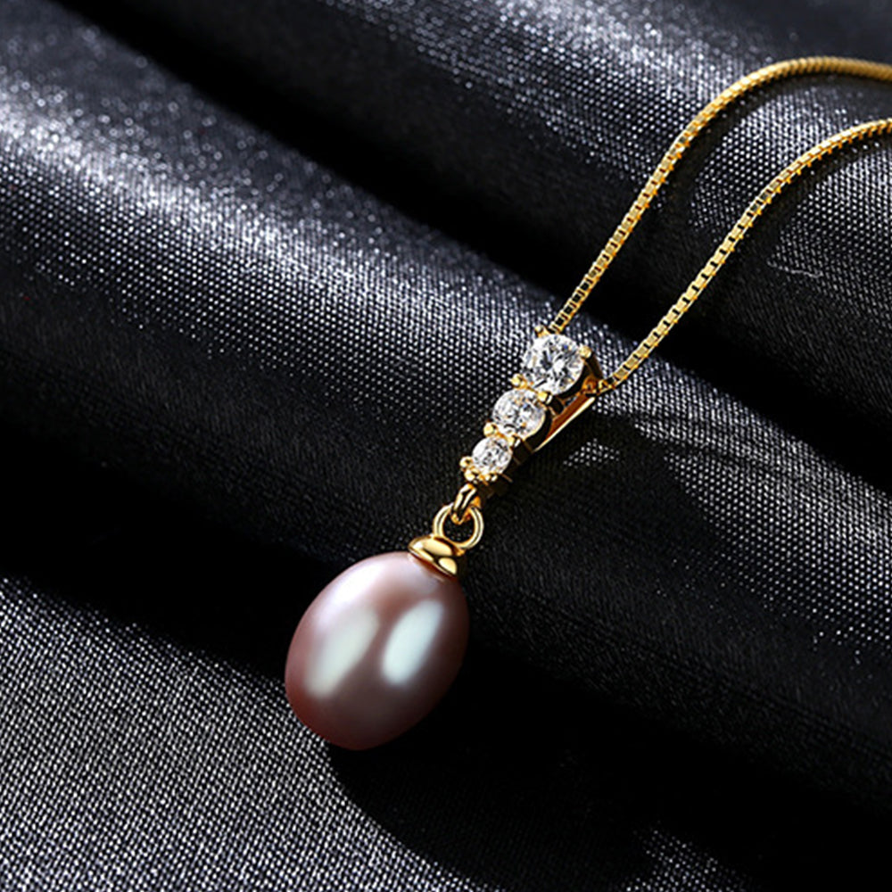 925 Sterling Silver Natural Pearl Drop Necklace Fashion Jewelry Gift for Women Girls