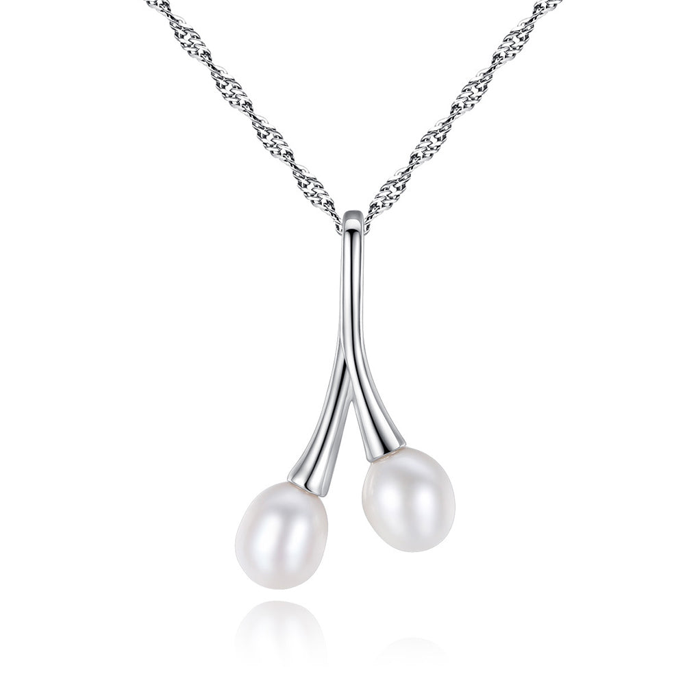 925 Sterling Silver Natural Pearl Drop Necklace Fashion Jewelry Gift for Women Girls