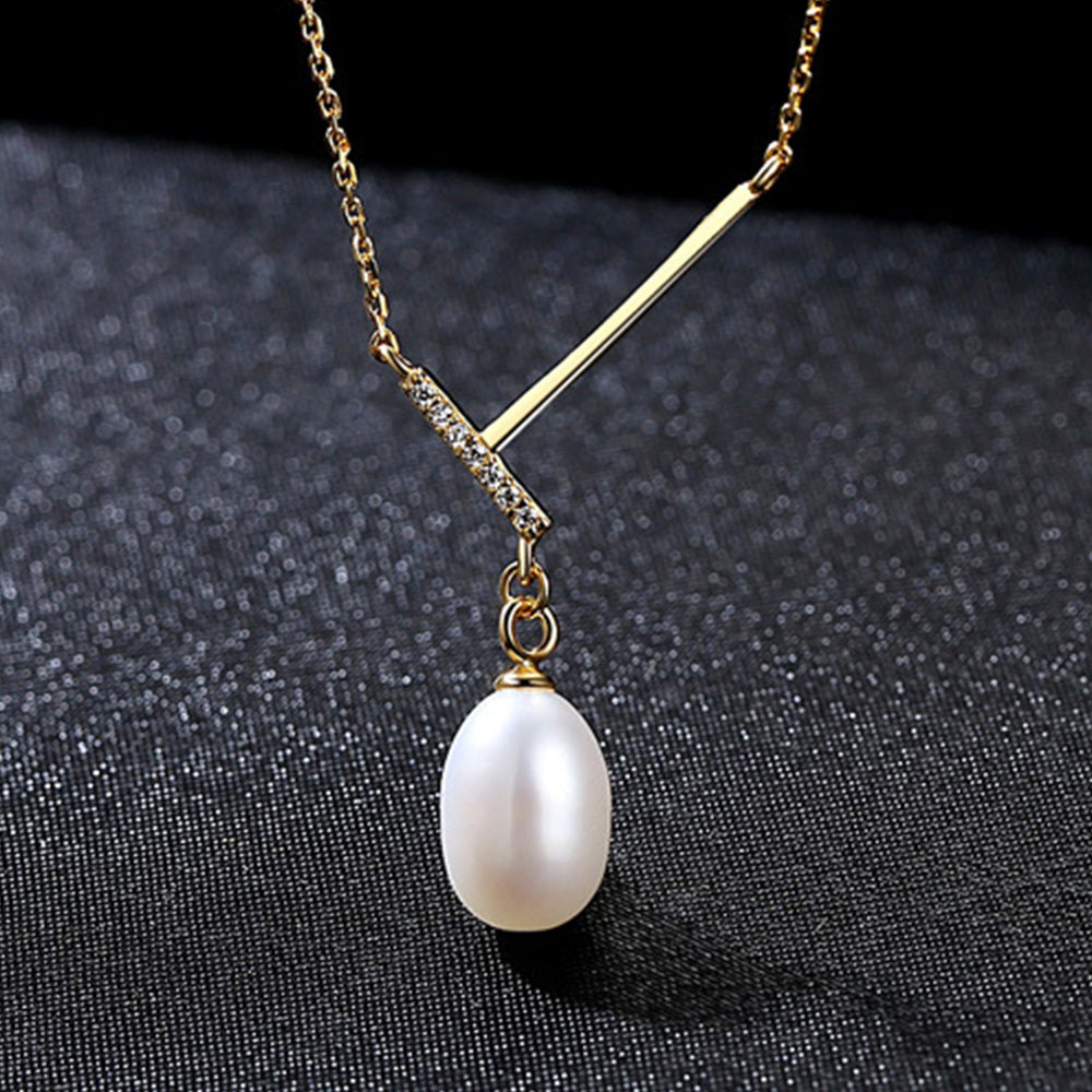 925 Sterling Silver Natural Pearl Drop Necklace Fashion Jewelry Gift for Women Girls