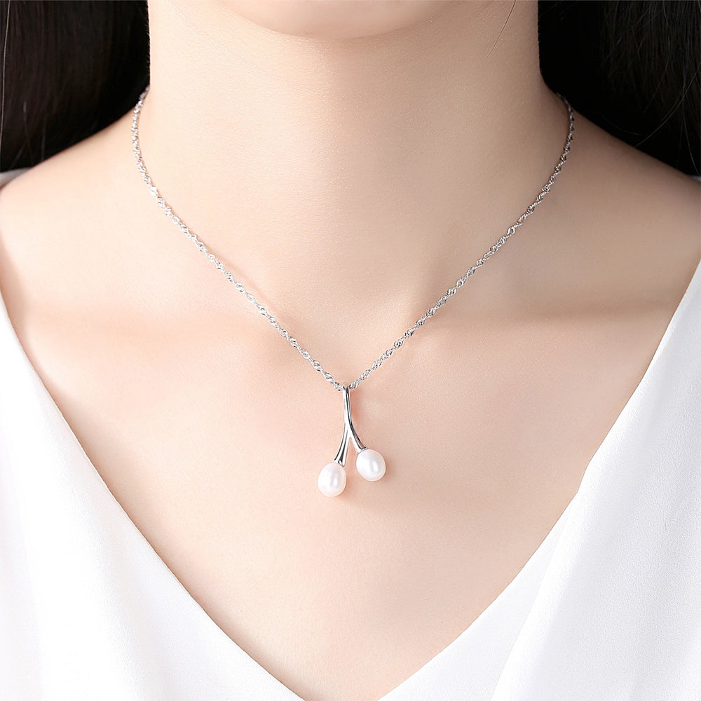 925 Sterling Silver Natural Pearl Drop Necklace Fashion Jewelry Gift for Women Girls