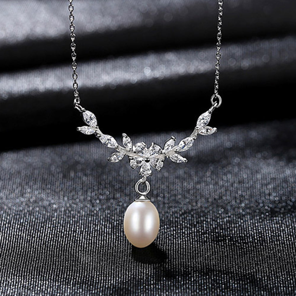 925 Sterling Silver Natural Pearl Drop Necklace Fashion Jewelry Gift for Women Girls