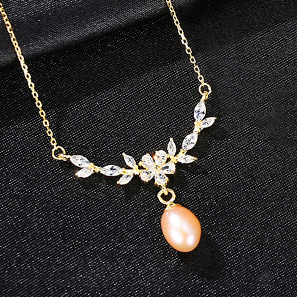 925 Sterling Silver Natural Pearl Drop Necklace Fashion Jewelry Gift for Women Girls