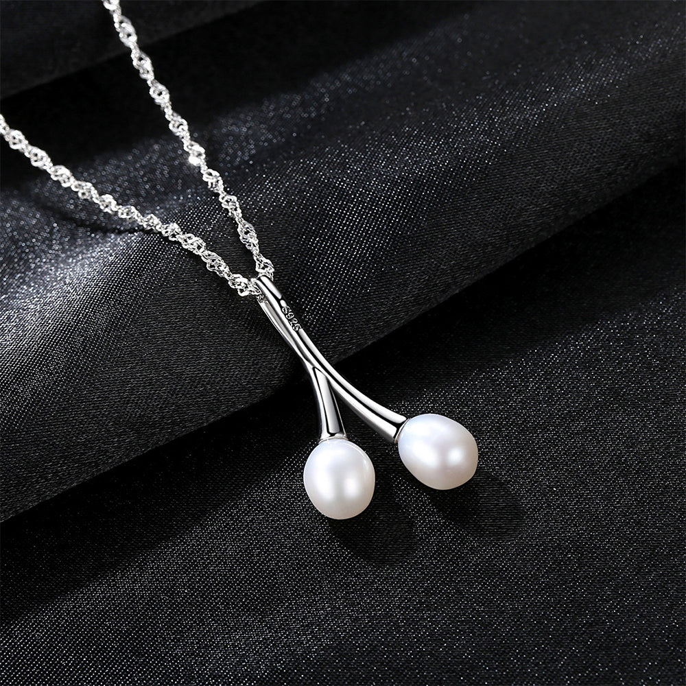 925 Sterling Silver Natural Pearl Drop Necklace Fashion Jewelry Gift for Women Girls