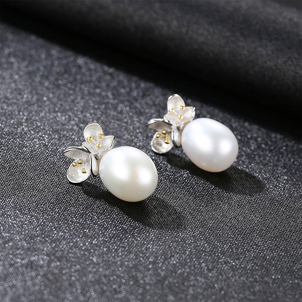 925 Sterling Silver Natural Pearl Stud Earrings Fashion Jewelry Gift for Women Girls