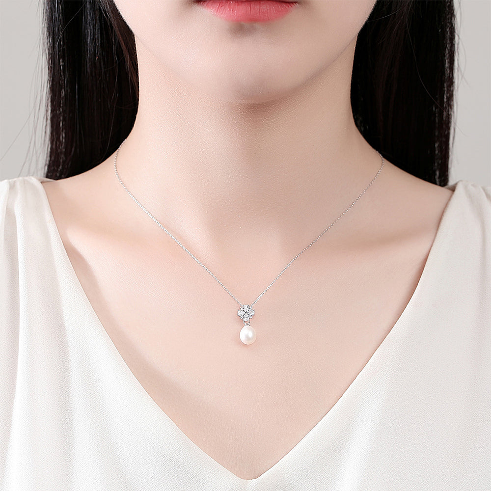 925 Sterling Silver Natural Pearl Drop Necklace Fashion Jewelry Gift for Women Girls