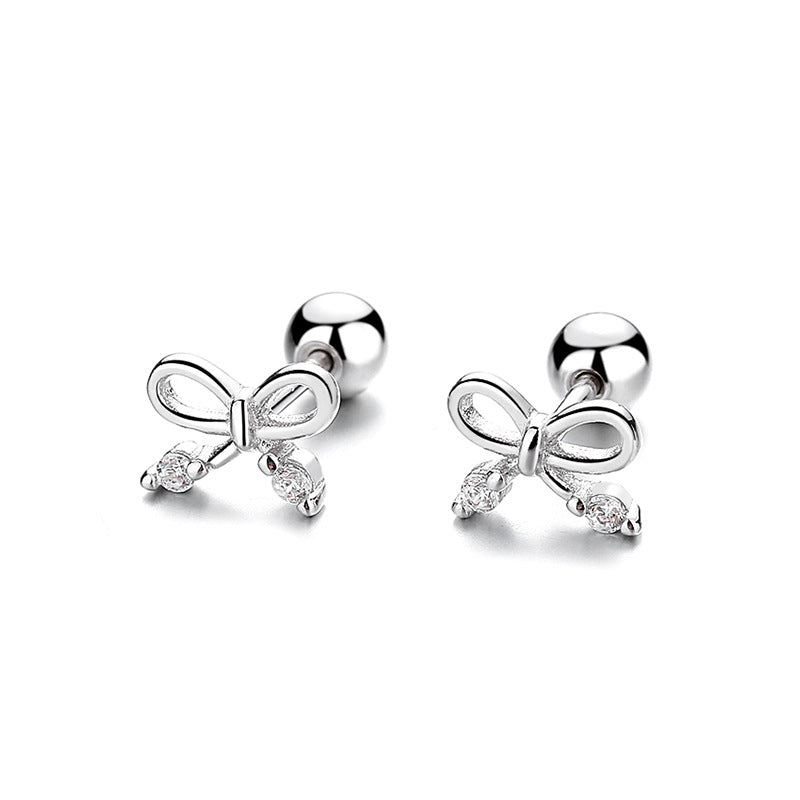 925 Sterling Silver Bow Screw Back Stud Earrings
