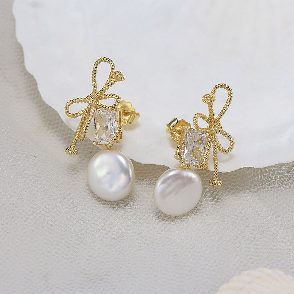 925 Sterling Silver Natural Pearl Earrings Fashion Jewelry Gift for Women Girl