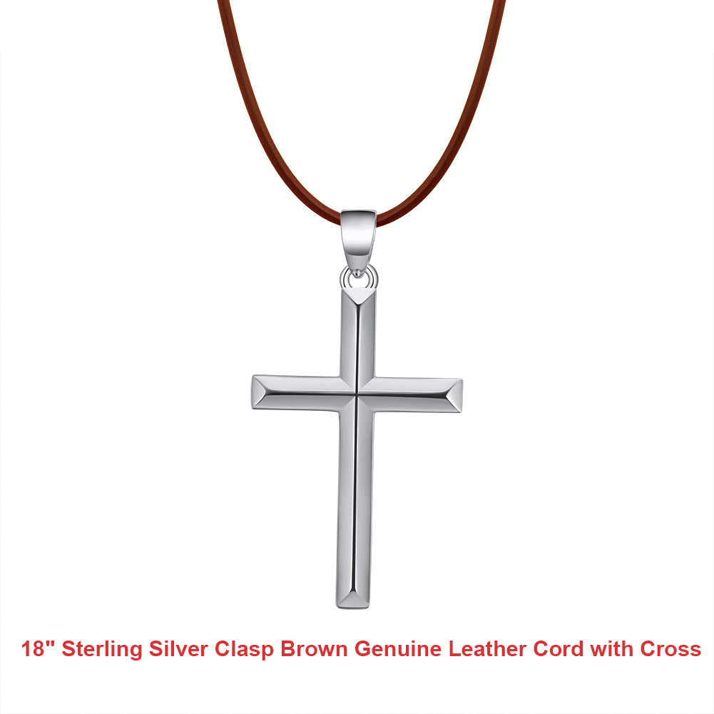 Gold Stainless Steel Polished Cross Pendant Necklace, 3D Grooved Cross Charm on Black Rubber Cord