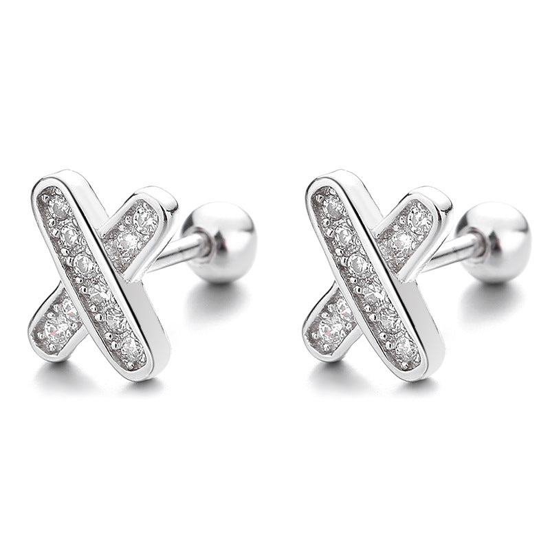 925 Sterling Silver X Screw Back Stud Earrings