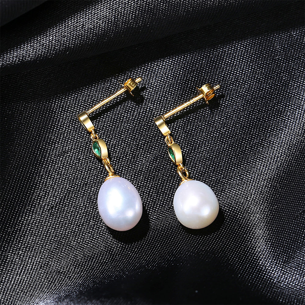 Pendientes colgantes de perla natural de plata de ley 925, joyería de moda, regalo para mujeres y niñas.