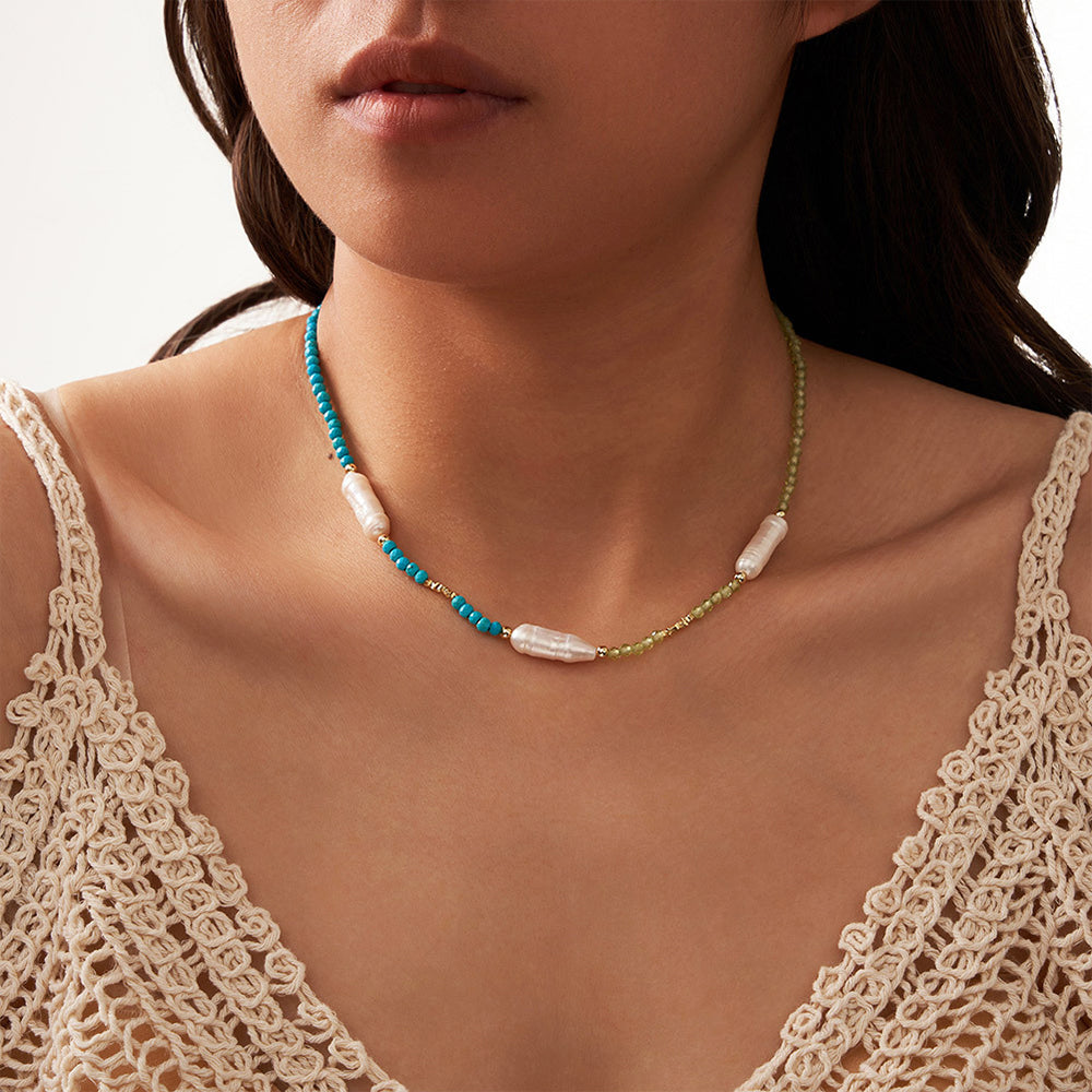 925 Sterling Silver Natural Pearl Necklace Fashion Jewelry Gift for Women Girls