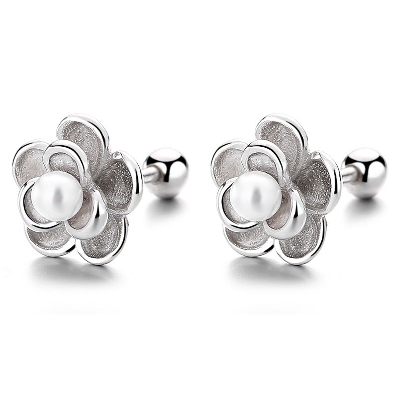925 Sterling Silver Flower Screw Back Stud Earrings