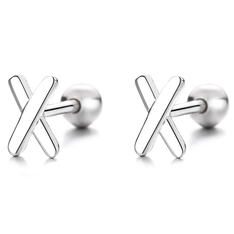 925 Sterling Silver X Screw Back Stud Earrings