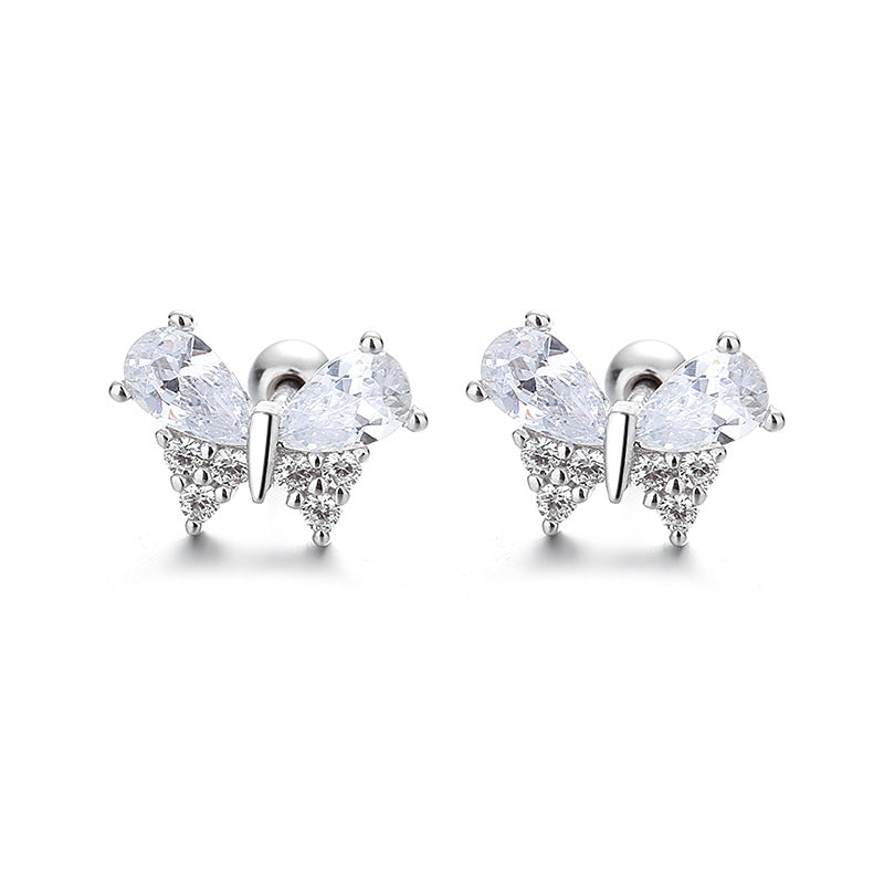 925 Sterling Silver Butterfly Screw Back Stud Earrings