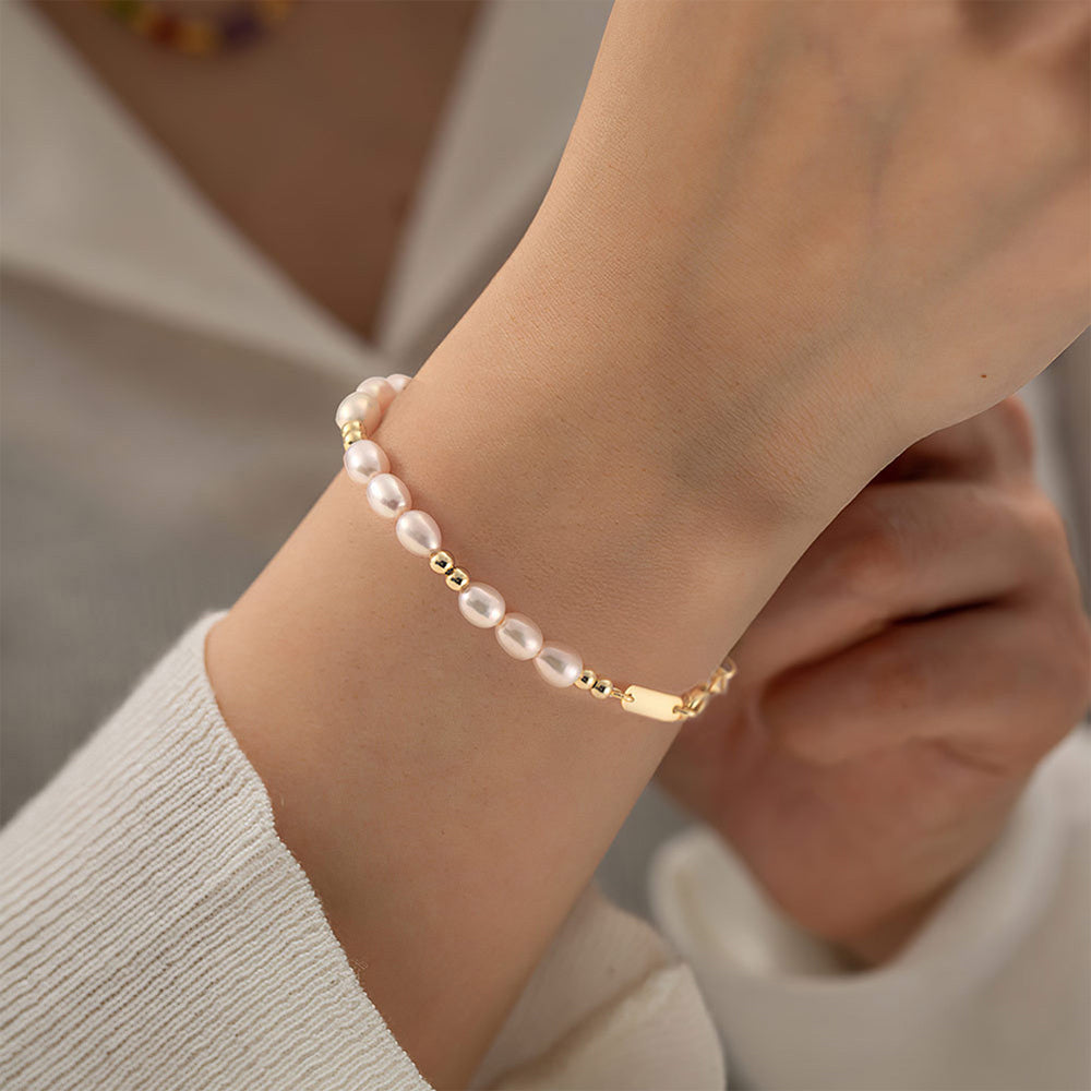925 Sterling Silver Pearl Bracelet Fashion Jewelry Gift for Women Girls