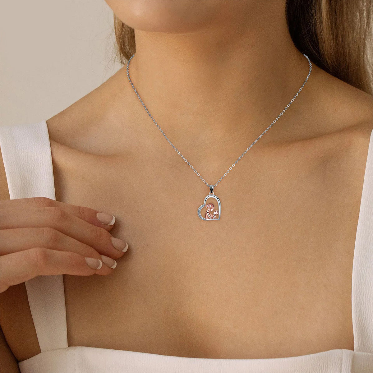 Copper With Silver/Rosegold Plated Heart Pendant Necklace
